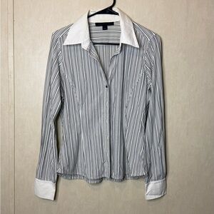 Express Black and White Striped Button Down Shirt